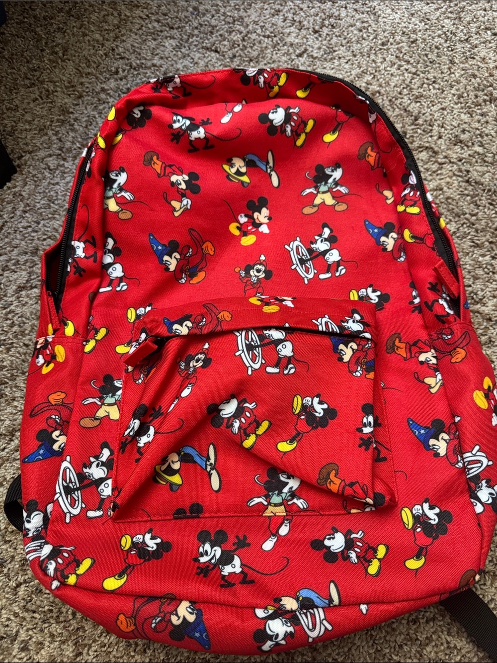 Disney Red Mickey Mouse All-Over Print Kids Backpack with Yellow Accents